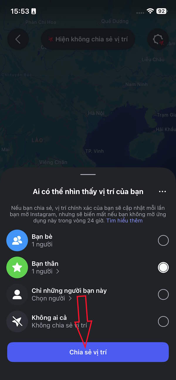 Chia sẻ vị trí bản đồ Instagram