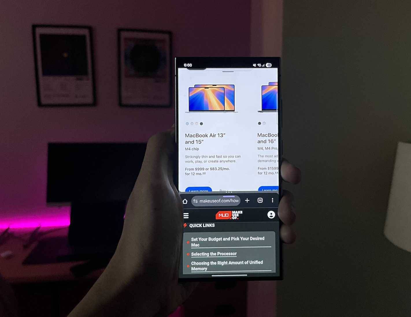 Samsung Galaxy S24 Ultra, Google Chrome và Samsung Internet mở ở chế độ chia đôi màn hình