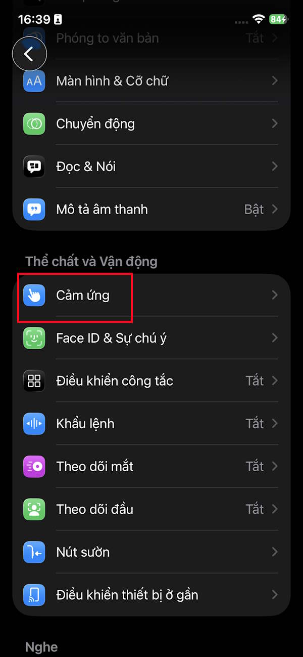 Chỉnh cảm ứng trên iPhone