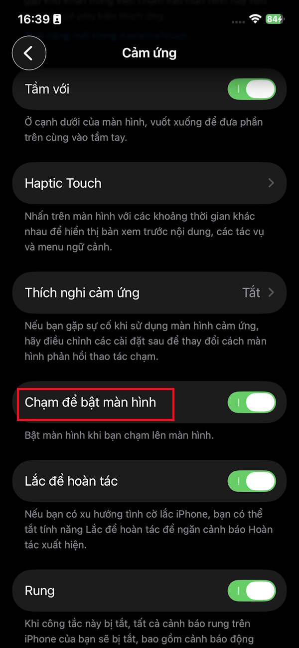 Chạm để bật trên iPhone
