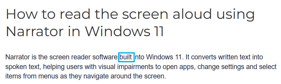 Đọc văn bản bằng Narrator Windows 11