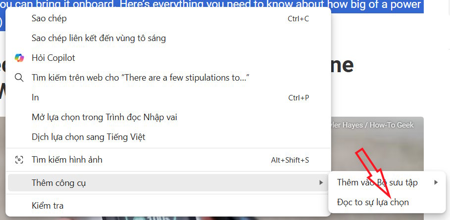 Công cụ đọc văn bản trên Edge