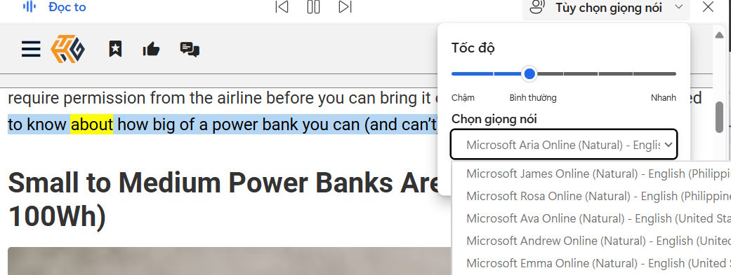 Đọc văn bản trên Edge