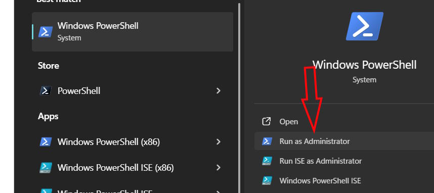 Mở PowerShell Admin