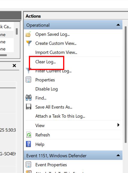 Xóa lịch sử bảo vệ Windows Defender qua Event Viewer