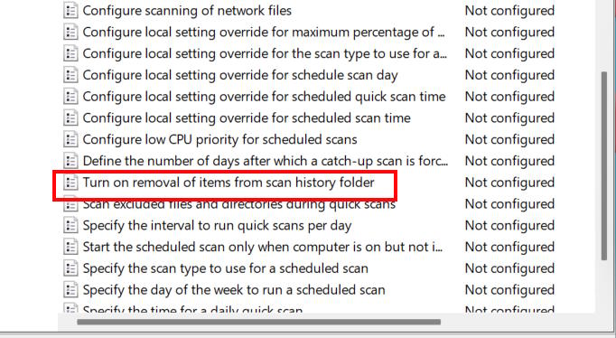 Turn on removing items from scan history folder