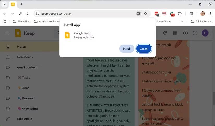 Chạy Google Keep như một ứng dụng desktop