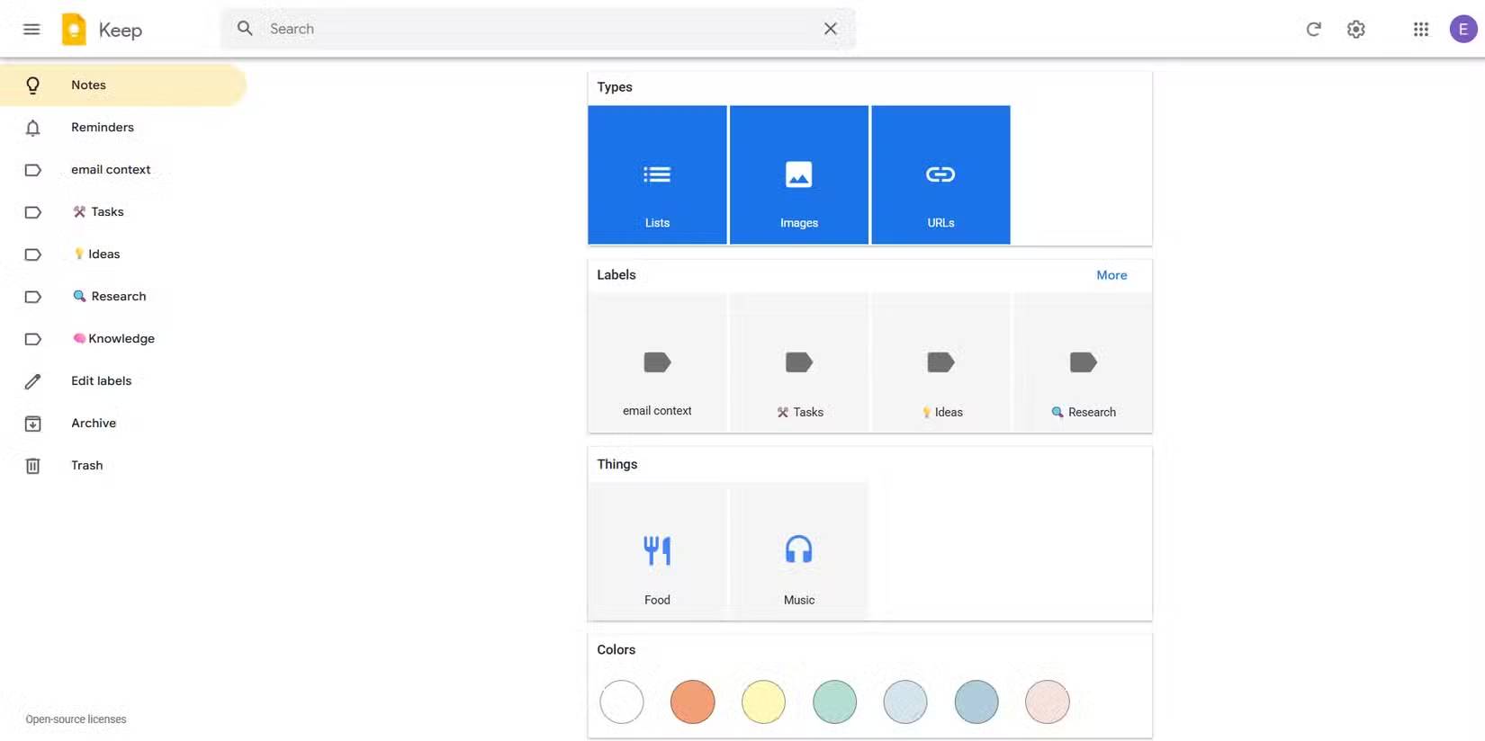 Tìm kiếm Google Keep bằng bộ lọc.