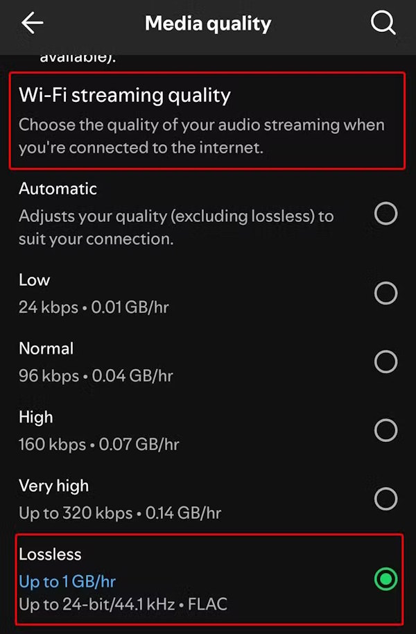 Wi-Fi Streaming quality Spotify