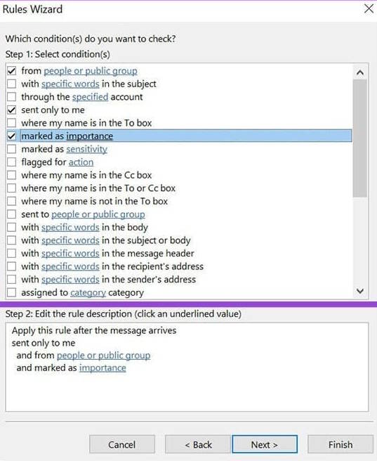 Chọn quy tắc email gửi đến Outlook