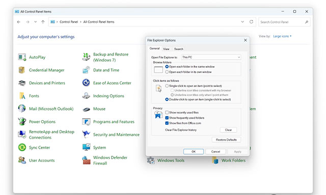 Tùy chọn File Explorer