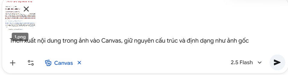 Lệnh chuyển văn bản trong ảnh bằng Gemini Canvas