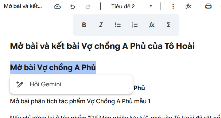 Định dạng văn bản bằng Gemini Canvas