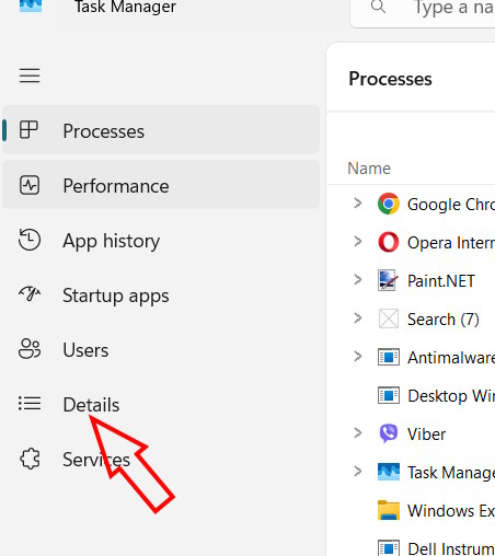Mục Details trong Task Manager