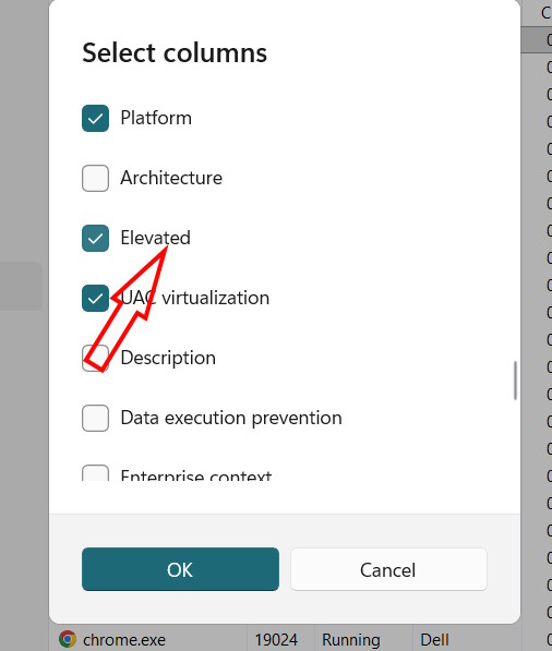 Thêm cột Elevated Task Manager