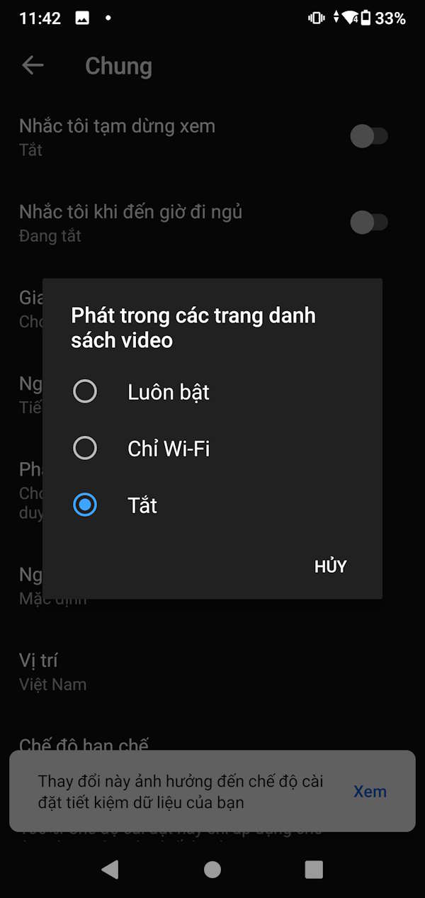 Tắt tự động phát video xem trước YouTube