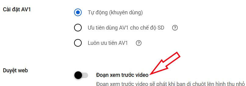 Tắt tự động phát video xem trước YouTube PC