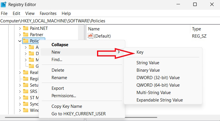 Tạo key Google trong Windows Registry