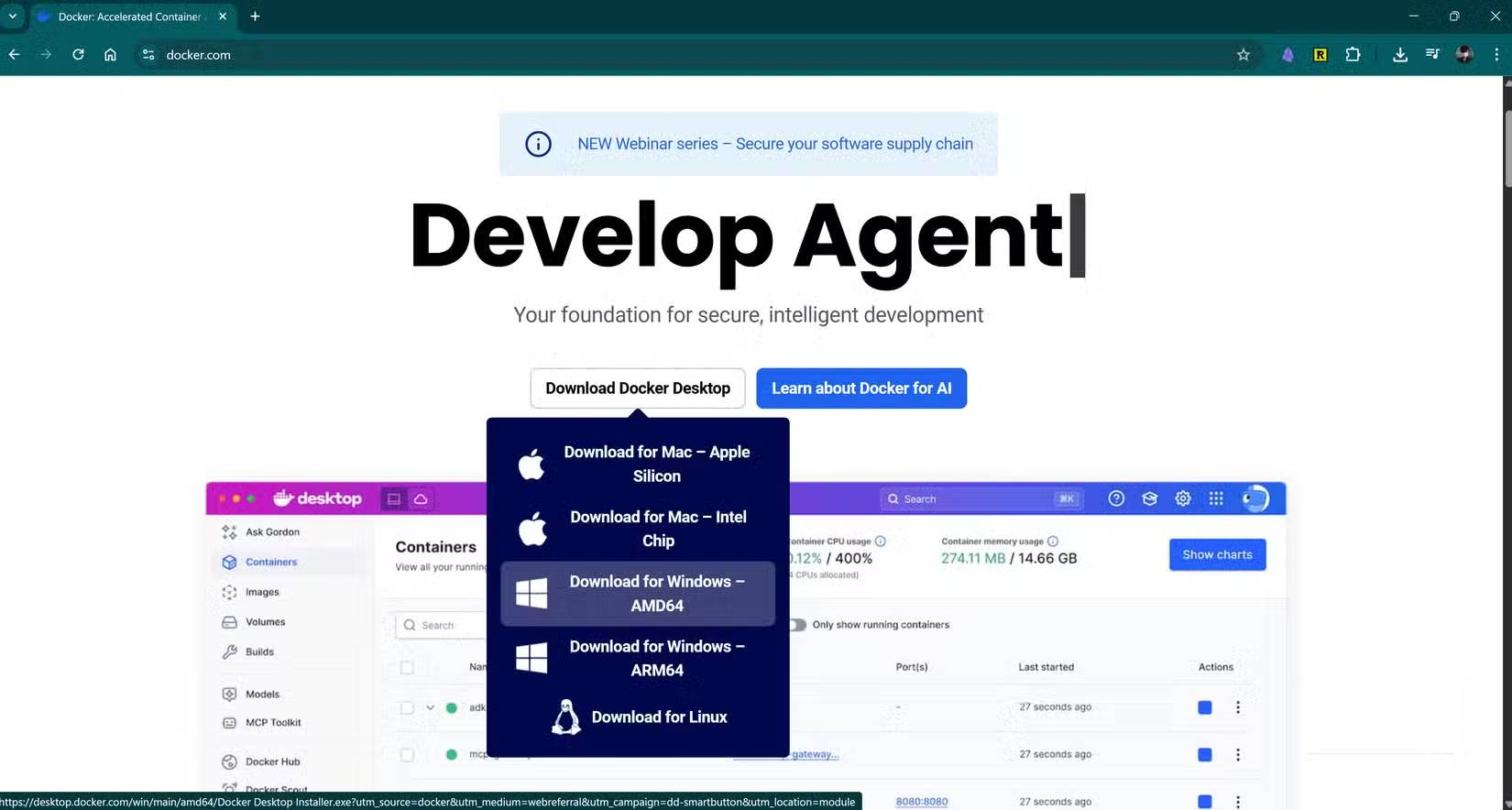 Tải xuống ứng dụng Docker Desktop phù hợp với hệ thống của bạn