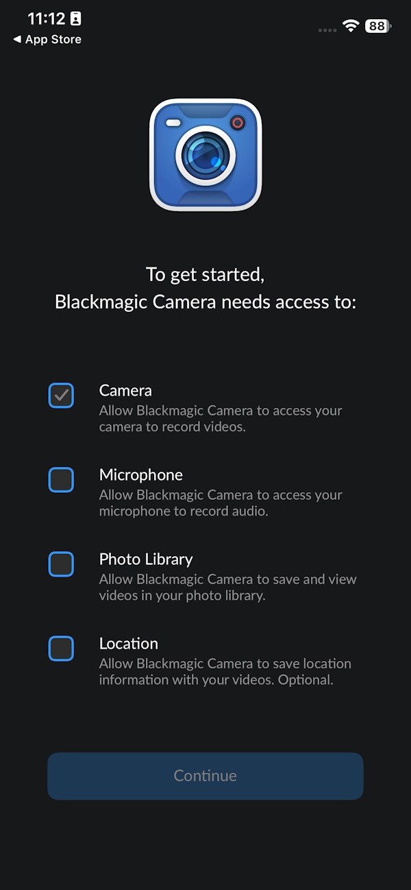 Truy cập quyền Blackmagic Camera