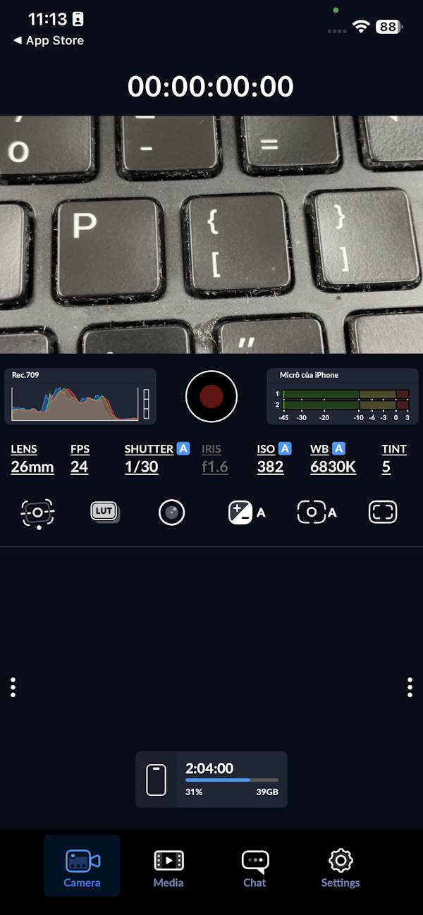 Giao diện Blackmagic Camera