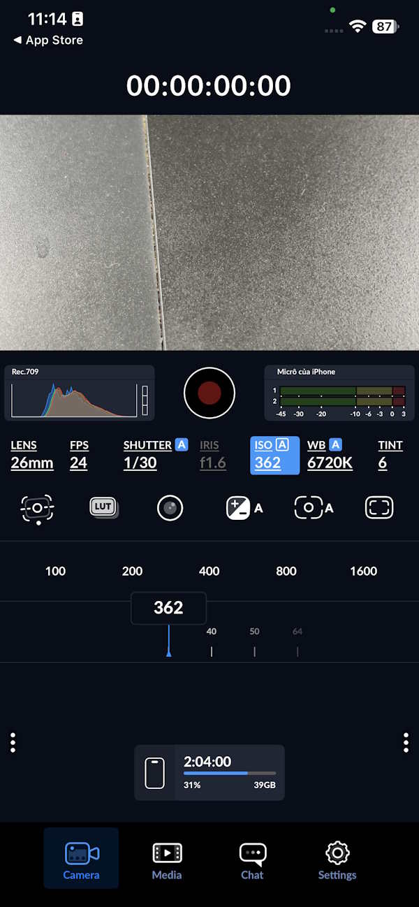 Điều chỉnh Blackmagic Camera
