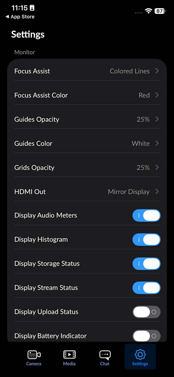 Thay đổi thiết lập Blackmagic Camera