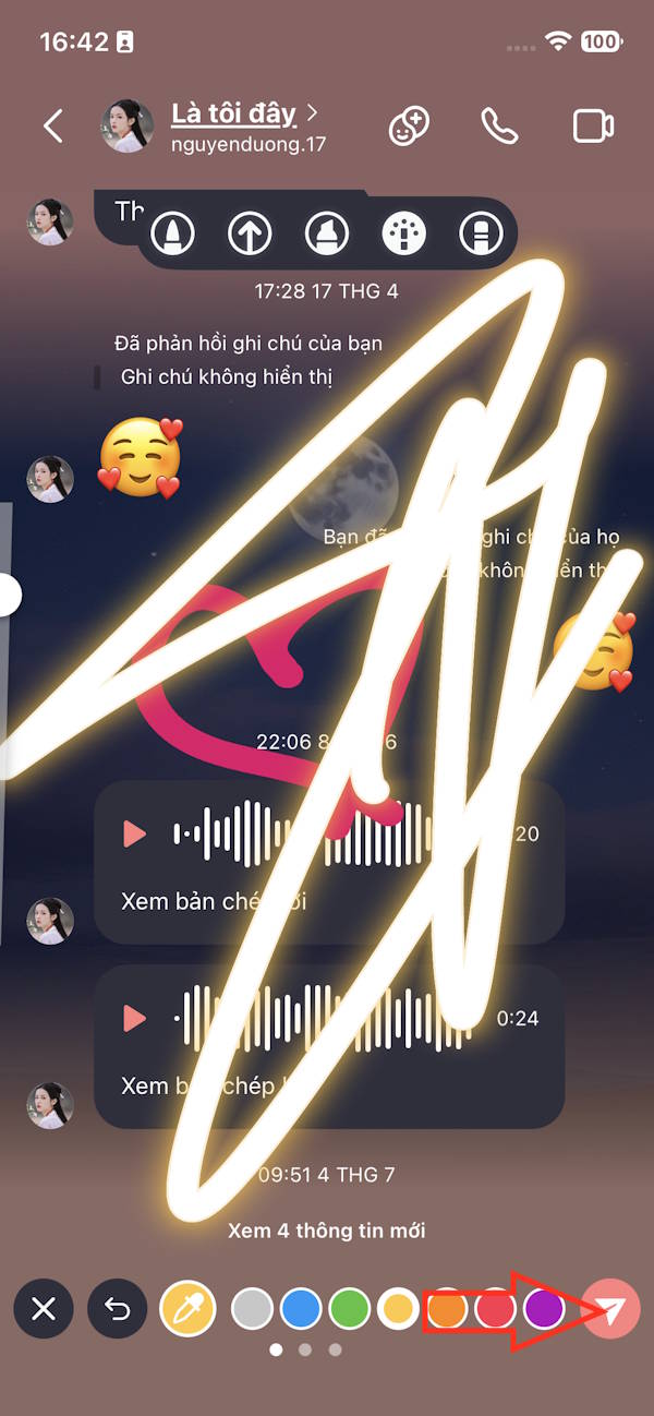 Gửi nét vẽ trong khung chat Instagram