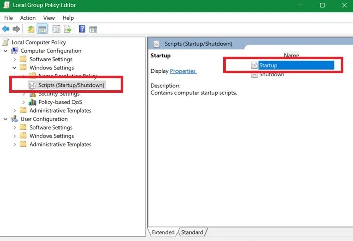 Sử dụng Scripts (Startup/Shutdown) để mở cửa sổ Startup