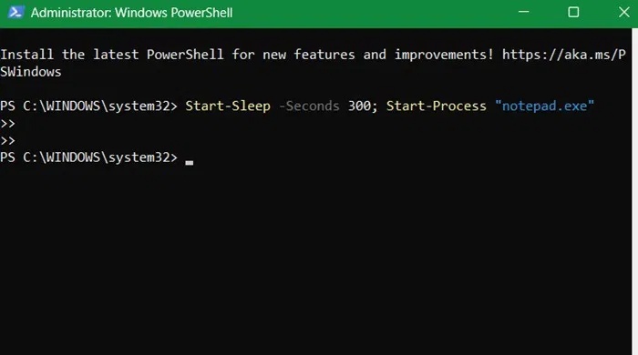 Sử dụng PowerShell để mở ứng dụng Notepad sau 5 phút kể từ khi khởi động theo lịch trình 