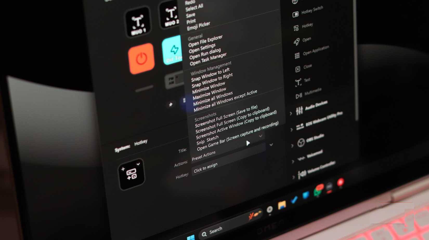 Cài đặt sẵn hotkey hệ thống trong phần mềm Stream Deck