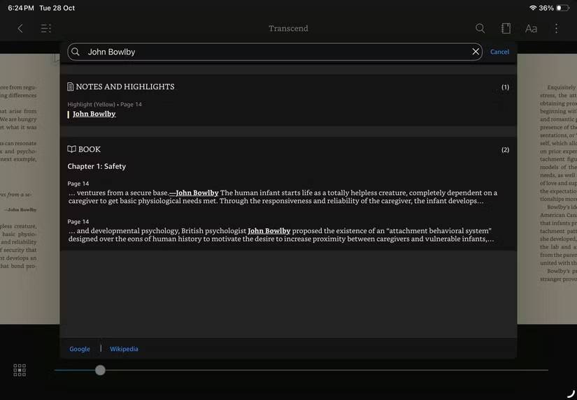 Tìm từ trong sách trên Kindle