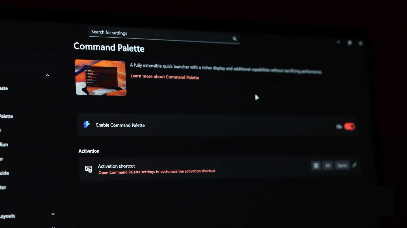 Màn hình Command Palette trong Microsoft PowerToys.