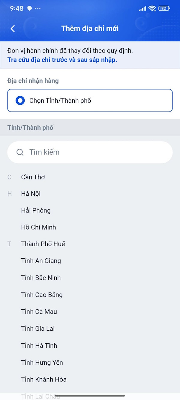Nhập địa điểm nhận thuốc