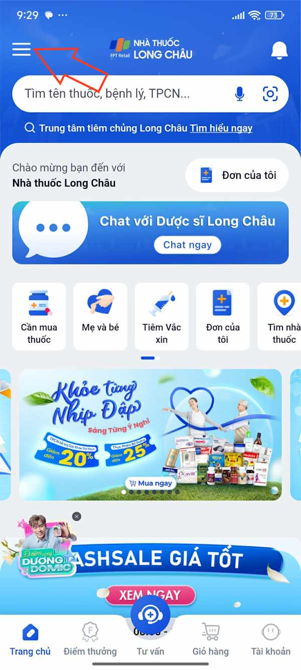 Giao diện Nhà thuốc Long Châu
