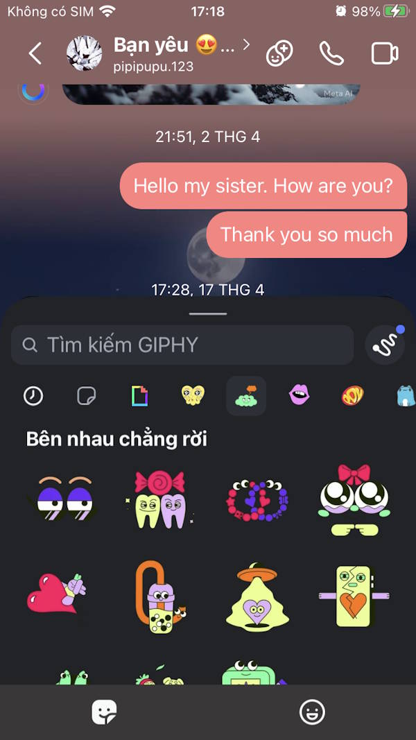 Chọn sticker thả tin nhắn Instagram