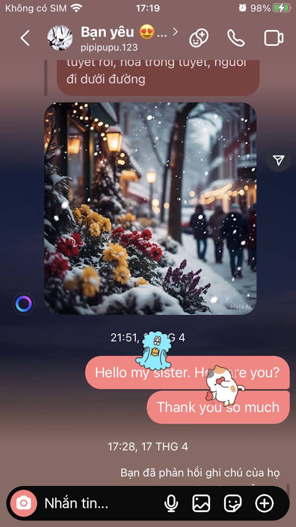 Hiện sticker cảm xúc tin nhắn Instagram