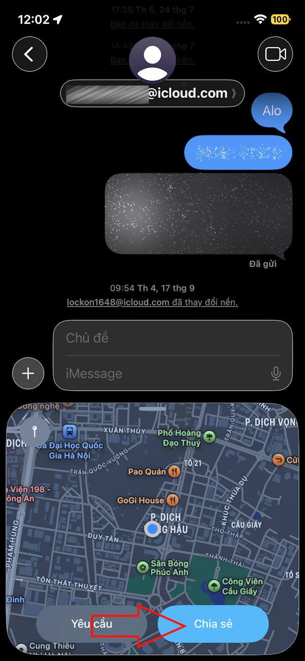 Chia sẻ vị trí trong tin nhắn iPhone