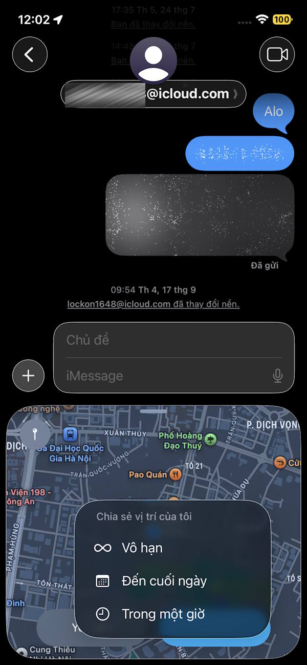 Thời gian chia sẻ vị trí tin nhắn iPhone