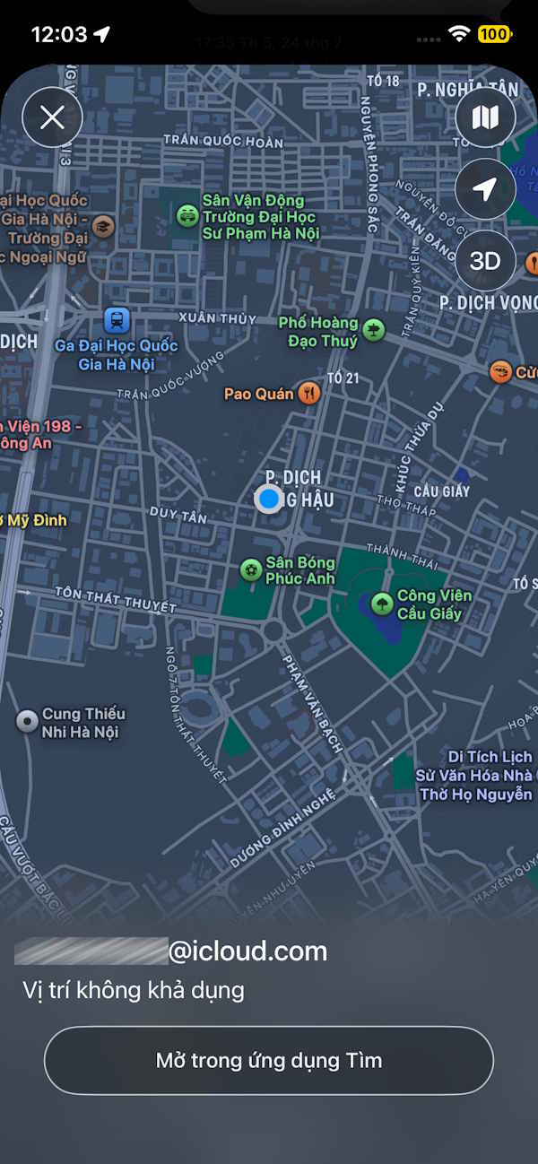 Mở vị trí trong tin nhắn iPhone