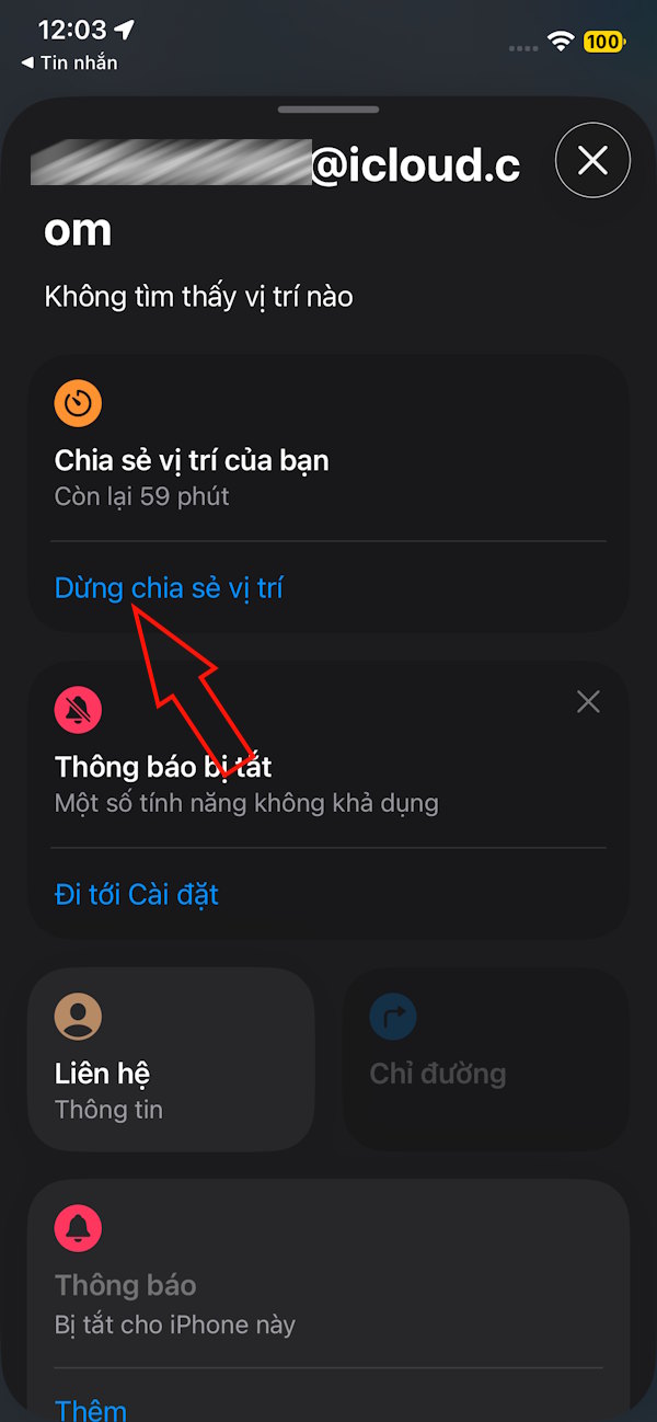 Dừng chia sẻ vị trí trong tin nhắn iPhone
