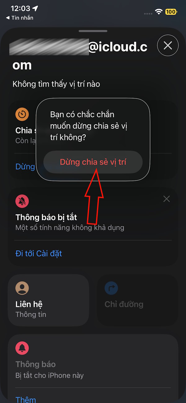 Tắt chia sẻ vị trí trong tin nhắn