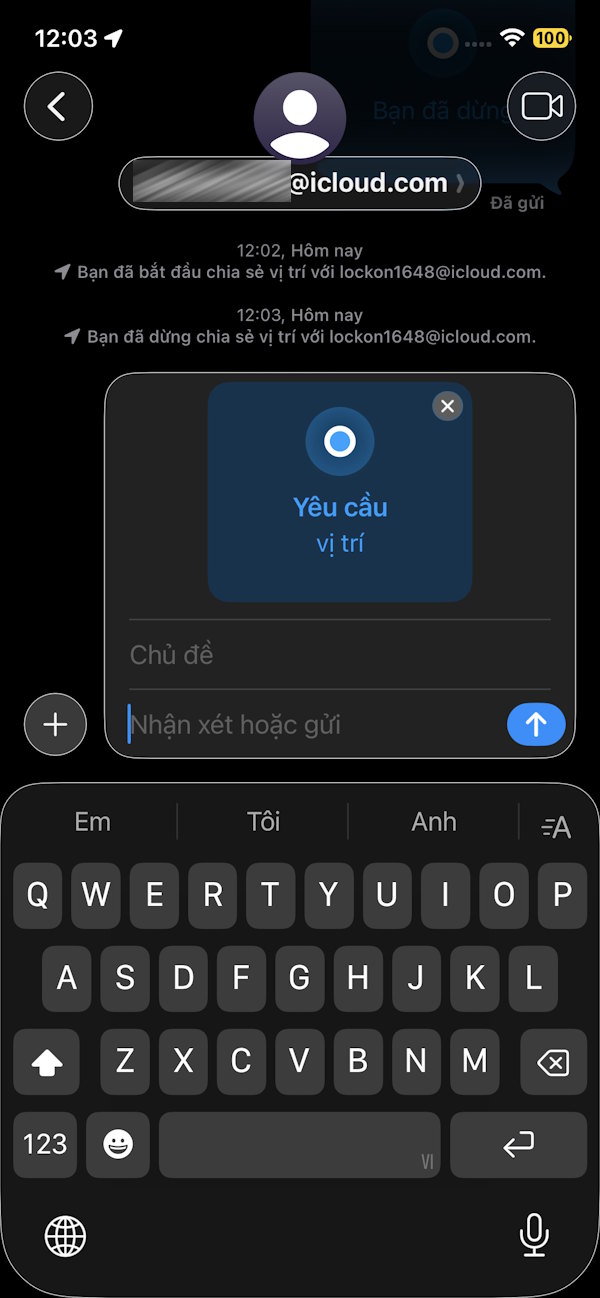 Yêu cầu gửi vị trí trong tin nhắn iPhone