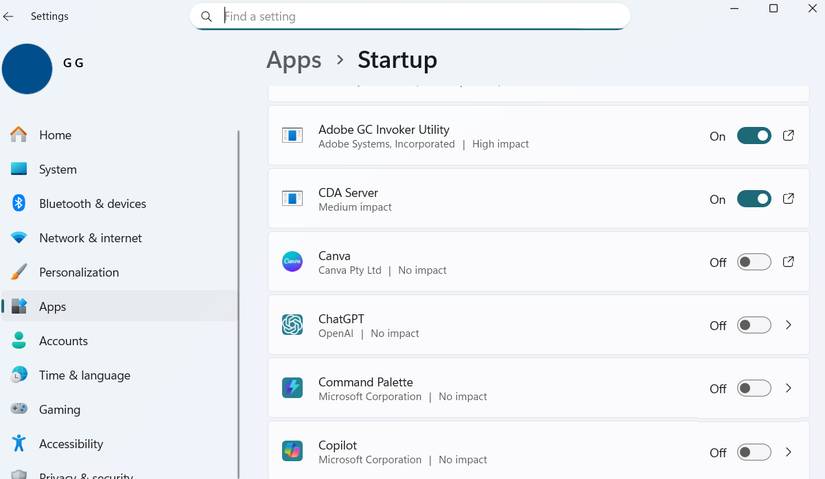 Ứng dụng khởi động trên PC Windows 11