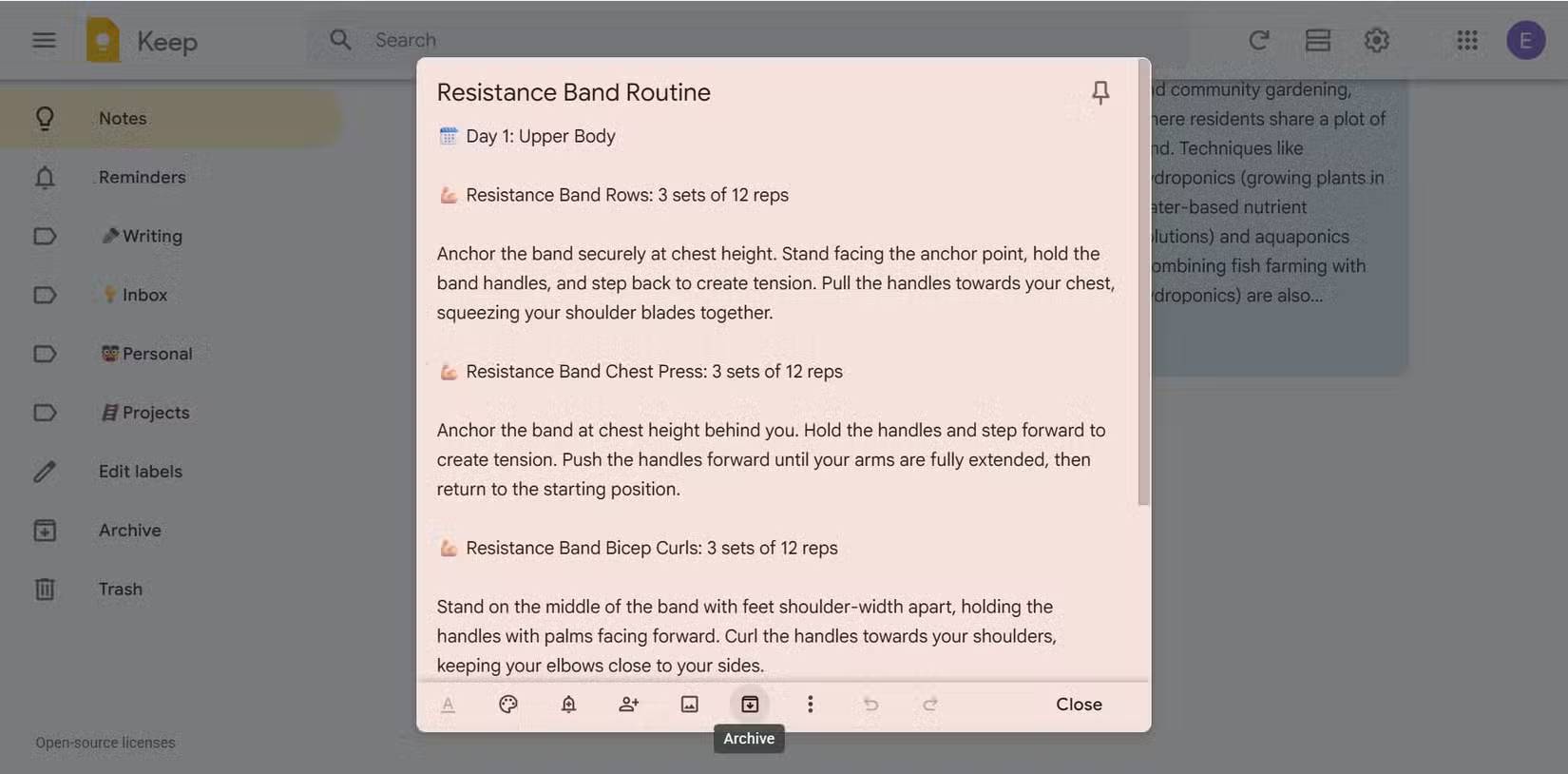 Lưu trữ ghi chú trên Google Keep