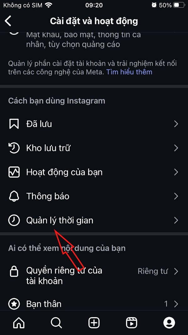Quản lý thời gian dùng Instagram