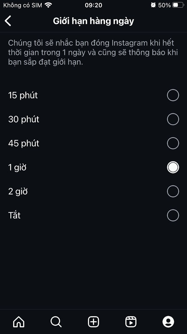Chọn giới hạn dùng Instagram