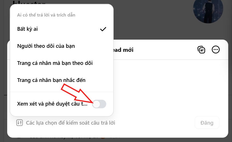 Bật phê duyệt trả lời trên Threads