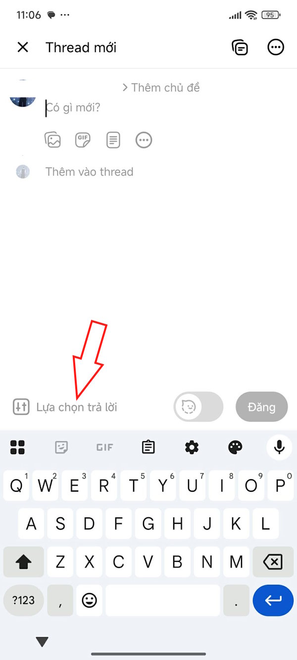 Lựa chọn quyền trả lời Threads