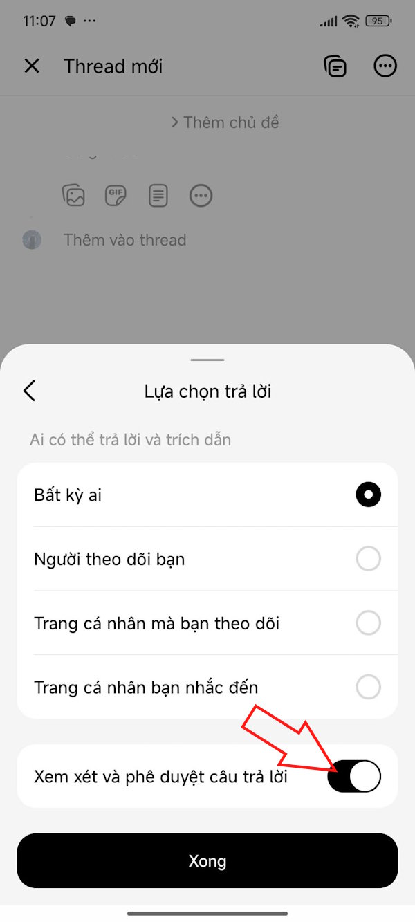 Bật phê duyệt trả lời Threads